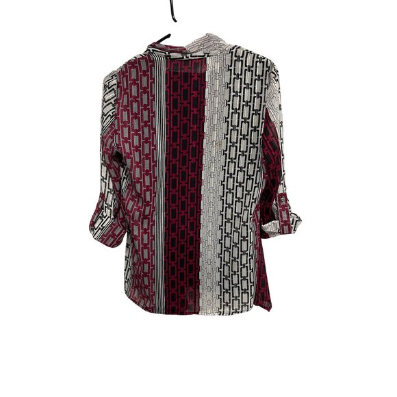 Sami & Jo Blouse Black Tank Top Attached Red White Chain Print Jacket Long Sz S - Picture 2 of 10